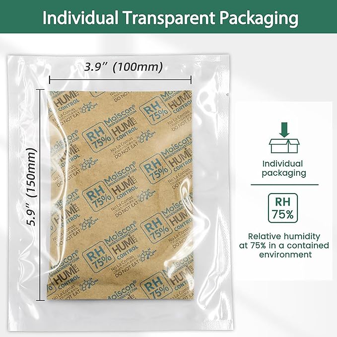 75% Two-Way Humidity Control Packs - 60 Gram - 90 Pack - Moisture Control Packets Individually Wrapped for Storing 1 lb, Humidifier Packs for Storage Containers Hydration Packets - Image 2