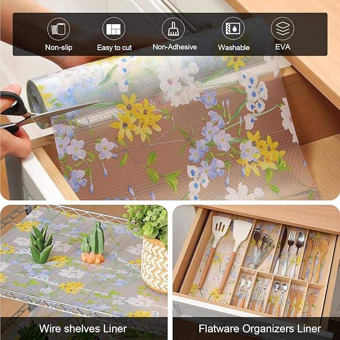 Cooyes Shelf Liner – Premium Non-Adhesive Cabinet & Drawer Liner for Kitchen – Waterproof Shelf Paper with Modern Pattern – Durable EVA Cabinet Mat – Easy to Cut （17.5" W x 197" L） - Image 6