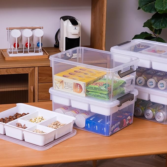 Citylife 17 QT Storage Box with Removable Tray Closet Organizers and Storage Clear Storage Container for Organizing, Craft, Tools, Files, Office Supplies, 4 Packs - Image 4