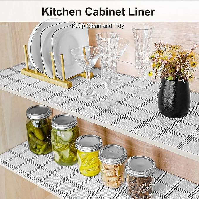 Drawer and Shelf Liner for Kitchen Cabinet,Non-Adhesive Cabinet Liner 12in x 20FT,Waterproof Shelf Paper Non-Slip Mats Cupboard Liners Contact Protect Dresser/Shelves/Table-White Stripes - Image 5