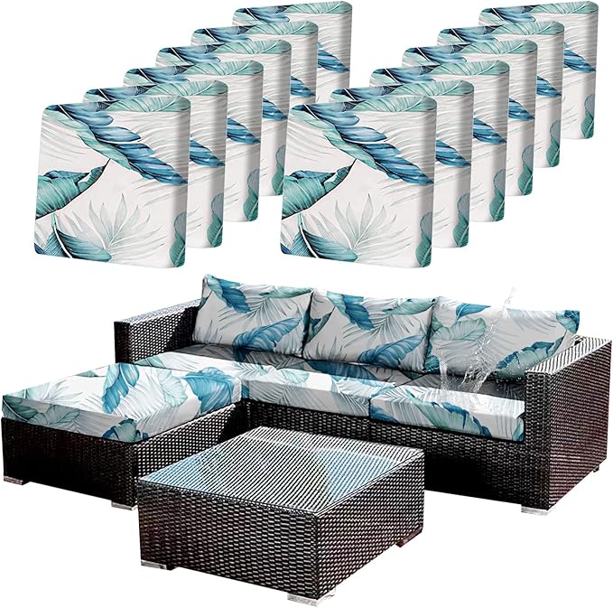 12Pcs Stretch Patio Cushion Covers Outdoor Couch Cover Replacement,Outdoor Sofa Covers for Patio Couch,Washable Furniture Cover (Tropical Flavor,Cushions Not Included) by CALBODE