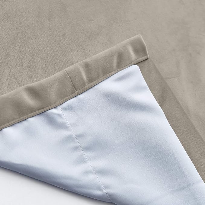 ChadMade Extra Wide Blackout Lined Premium Velvet Curtain Gray Beige 120Wx84L Inch (1 Panel), Eyelet Grommet for Livingroom Bedroom Theater Studio, Leon Collection - Image 5