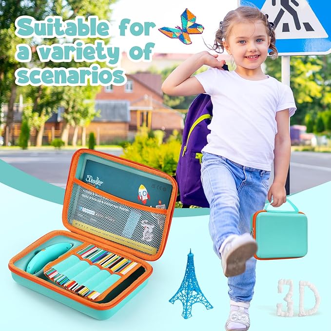 Case Compatible with 3Doodler Start+ Essentials for 3D Pen Set for Kids, Carrying Holder Fit for Printing Pens, Storage Organizer for Printing Filament Refill, Micro-USB Charger (3D-05-Light Blue) - Image 7
