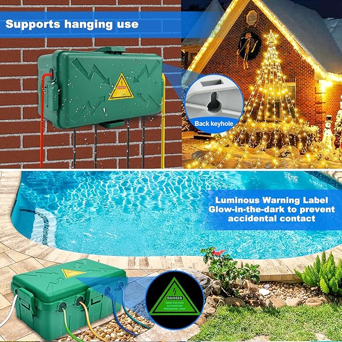 Hrensaw Medium Outdoor Electrical Box(10.6x5.7x4.9inch),Weatherproof Connection Box w/6 Cable Entry,IP54 Waterproof Extension Cord Cover Protect Power Strip,Timer,Plug,Holiday Lights,Green - Image 4