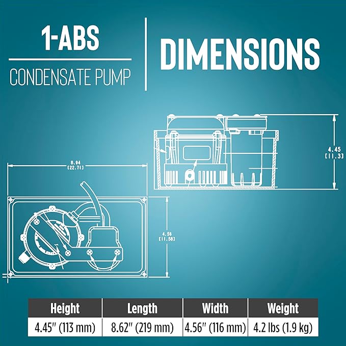 Little Giant 1-ABS 115-volt, 1/150 HP, 205 GPH Automatic Shallow Pan Condensate Removal Pump for Ceiling Mounted Air Conditioners or Dehumidifiers, with Condensate Collection Tank, Black/Blue, 550522 - Image 2