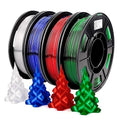 AMOLEN 3D Printer Filament Bundle, PETG Filament 1.75mm,Transcucent Clear/White,Red,Green,Blue Filament,PETG Transparent Filament with Light Transmission Feature,250g x 4 Spools Set by AMOLEN