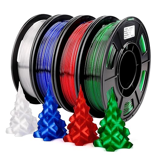 AMOLEN 3D Printer Filament Bundle, PETG Filament 1.75mm,Transcucent Clear/White,Red,Green,Blue Filament,PETG Transparent Filament with Light Transmission Feature,250g x 4 Spools Set by AMOLEN
