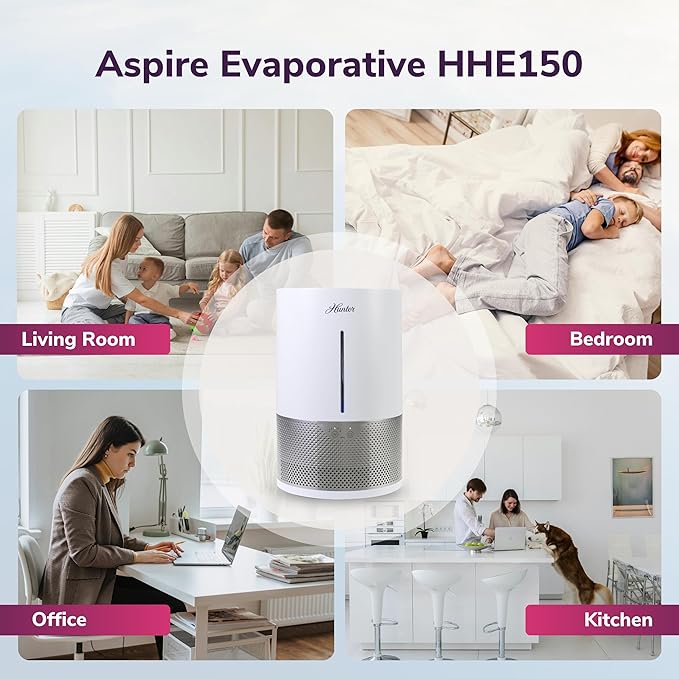 HHE150 Hunter Aspire 4.8L Evaporative Humidifier with PermaWick Filter (4.8L) - Remove Contaminants & White Dust for Clean Mist & Air – Medium Humidifier for Home, Bedroom, or Dorm - White - Image 7