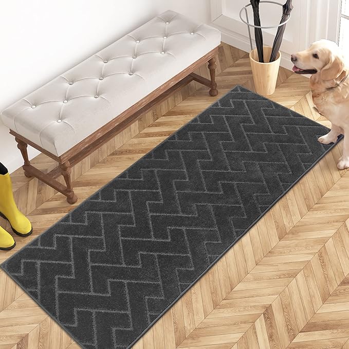 PURRUGS Dirt Trapping Door Mat 24" x 59", Non-Slip Machine Washable Entry Rug, Dog Doormat, Indoor Front Door Mat, Super Absorbent Entryway Rug for Muddy Shoes & Paws, Charcoal by PURRUGS