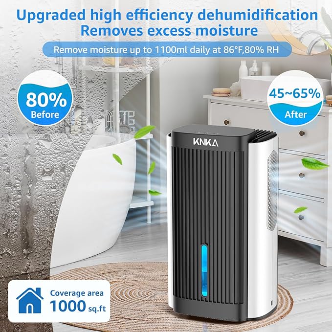 Dehumidifier,95 OZ Water Tank, (1000 sq. ft) Quiet Dehumidifier for Basement, Bathroom, RV, Closet, Bedroom with Auto Shut Off, Sleep Mode,7 Colors LED Light, Dehumidifiers for Home (White/Black) - Image 2
