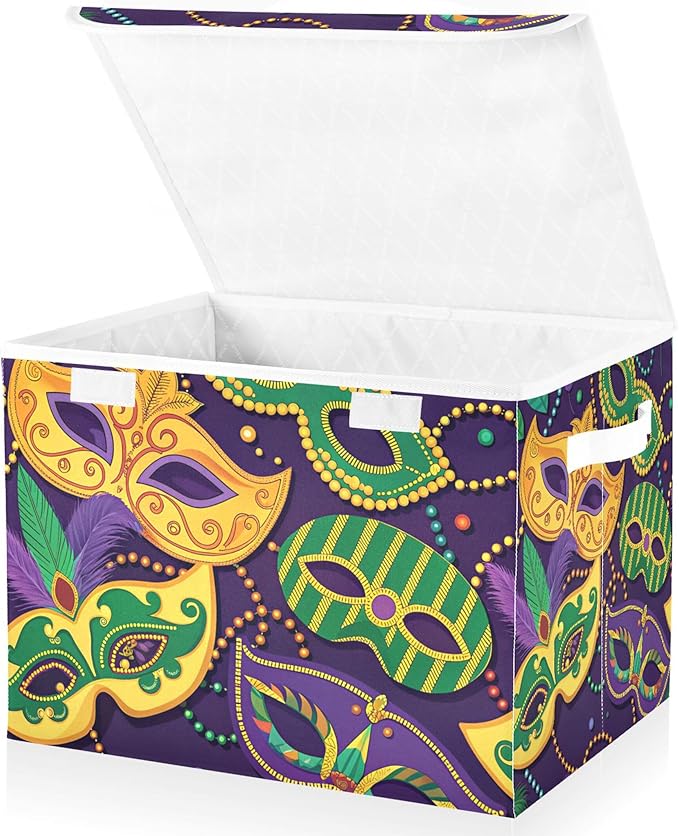 xigua Mardi Gras Mask Storage Bins with Lids and Carrying Handle,Foldable Storage Boxes Organizer Containers Baskets Cube with Cover for Home Bedroom Closet Office - Image 2