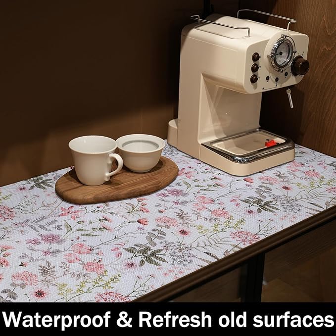 Leaf Floral Shelf Liners Non Adhesive and Strong Non-Slip Shelf and Drawer Liners for Kitchen Cabinet Wire Fridge, Waterproof Shelf Drawer Liner,Easy to Clean,12IN x 10FT - Image 9