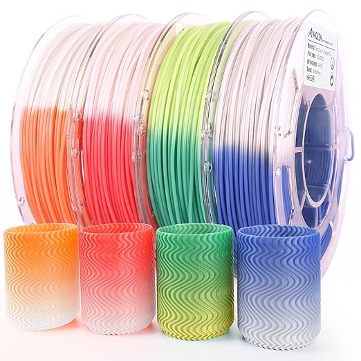 AMOLEN 3D Printer Filament Bundle, Temp Change PLA Filament 1.75mm Bundle,Color Change with Temperature Filament Sets, 3D Printing Filament +/- 0.02mm, Green/Blue/Red/Orange, 200g X 4 by AMOLEN