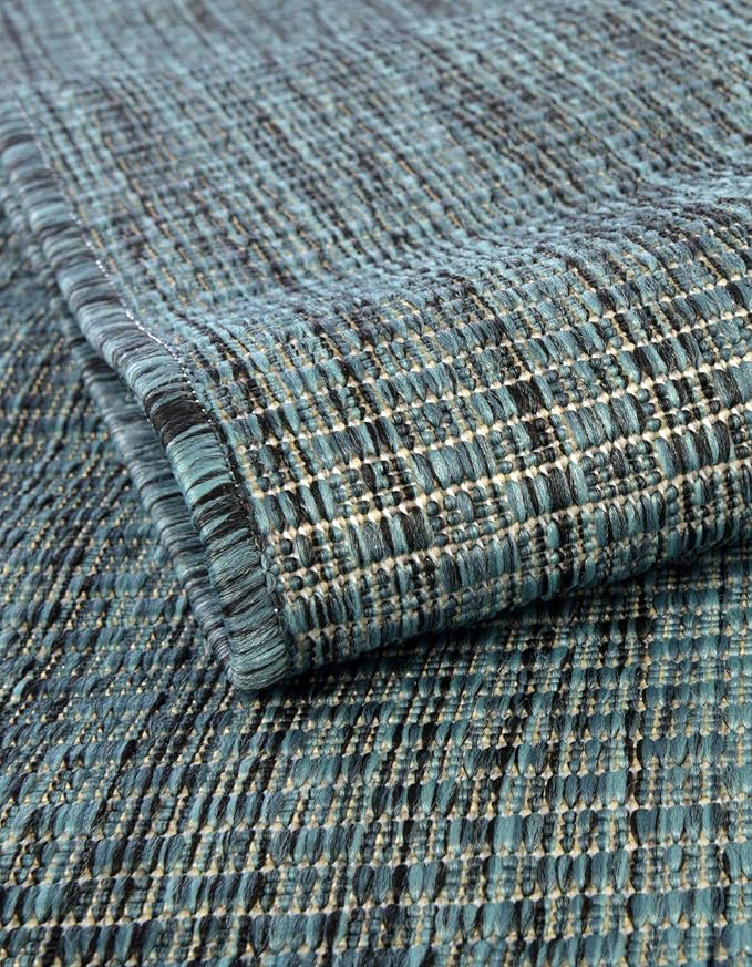 Unique Loom Outdoor Solid Collection Area Rug (7' 10" x 10' Oval Teal/Navy Blue) - Image 6
