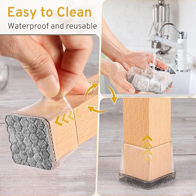 24PCS Extra Small Chair Leg Floor Protectors, Furniture Sliders, Chair Leg Protectors for Hardwood Floors, Non-Slip Felt Furniture Pads, Square Silicone Cap Covers to Protect Floors(Fit 0.5" - 0.75") - Image 6