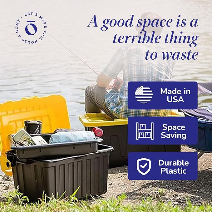 HOMZ 4-Pack Durabilt Tote, Heavy Duty Plastic Storage Bins with Lids, 15 Gallon, Black/Yellow - Stackable Organizing Containers for Home, Garage, and Office - Image 5