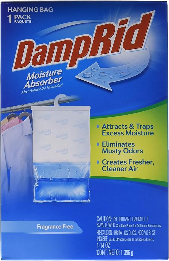 DampRid Fragrance Free Hanging Moisture Absorber, Inhibits Mold and Mildew, 14 ounce, pack of 6 by DampRid