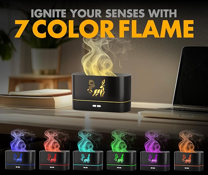 Colorful Aroma Essential Oil Diffuser for Home, Quiet Cool Mist Flame Humidifier for Bedroom with Remote, Fire Flame Diffuser Humidifier with Scent (Black) - Image 2