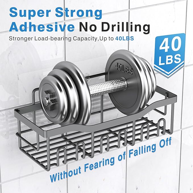 EUDELE 5-Pack Rustproof Stainless Steel Shower Caddy Set– No Drill Adhesive Bathroom Organizer, Space-Saving Shower Shelves for Apartment Essentials, Bathroom/Kitchen Storage Home Decor-L Size - Image 4