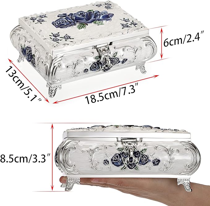 Hipiwe Metal Decorative Jewelry Box Vintage Treasure Chest Case Ornate Trinket Organizer Earrings Necklace Bracelet Storage Box Ring Holder Keepsake Box for Women - Image 6