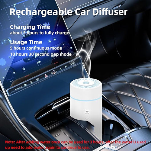 100ML Car Essential Oil Diffuser, Rechargeable Battery Powered, Cordless Portable Humidifier with 7 LED Color Changing Lights for Travel (White) - Image 2