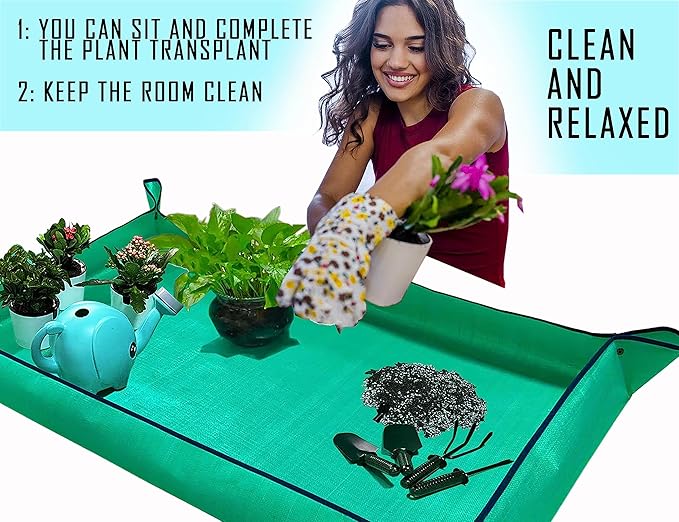 BIUWING Extra Large Plant Repotting Mat,Thickened Waterproof for Indoor Plant Transplanting and Mess Control,Foldable Succulent Portable Gardening Mat (43'*30',Green) - Image 5