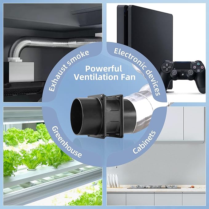 3.15” 12V DC Small Exhaust Duct Fan with Speed Control and 2-Pack 3" Square to Round Duct Flanges for Solder Fume Extractor, Laser Engraver, 3D Printer, Soldering Smoke and DIY Cooling - Image 5