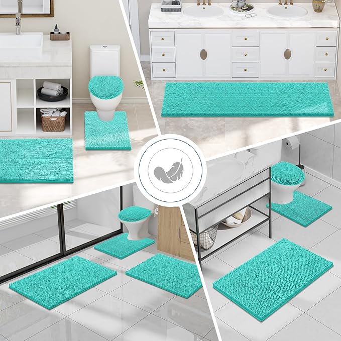 Smiry Luxury Chenille Toilet Rugs U-Shaped 20x20, Soft Absorbent Non-Slip Contour Bathroom Rugs for Toilet, Machine Washable Contoured Bath Mats, Turquoise - Image 7
