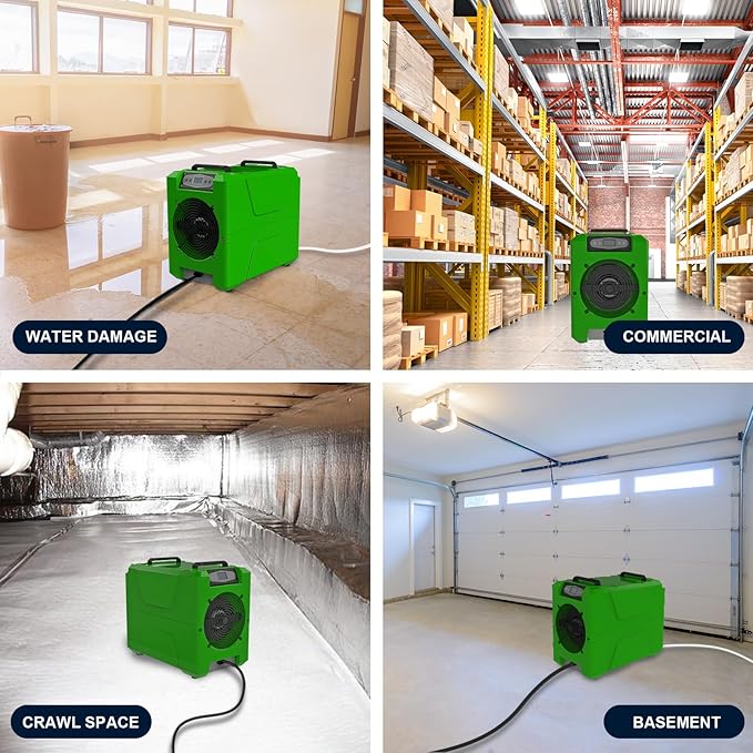 Mounto 150 Pints Compact Commercial Dehumidifier, LGR Technology, Built-in Pump, ETL Certified, Ideal for Large Spaces, Water Damage Restoration, Industrial Use (Green) - Image 5