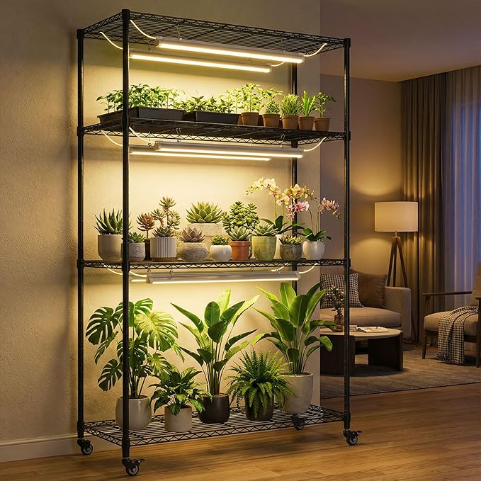 Plant Stand with Grow Lights, 4-Tier Plant Shelf, 6 Sets 3-Color LED Grow Light with Timer, Wide Plant Rack for Indoor Gardening, Seed Starting, Herbs & Flowers, 36" W x 14" D x 63" H - Image 8