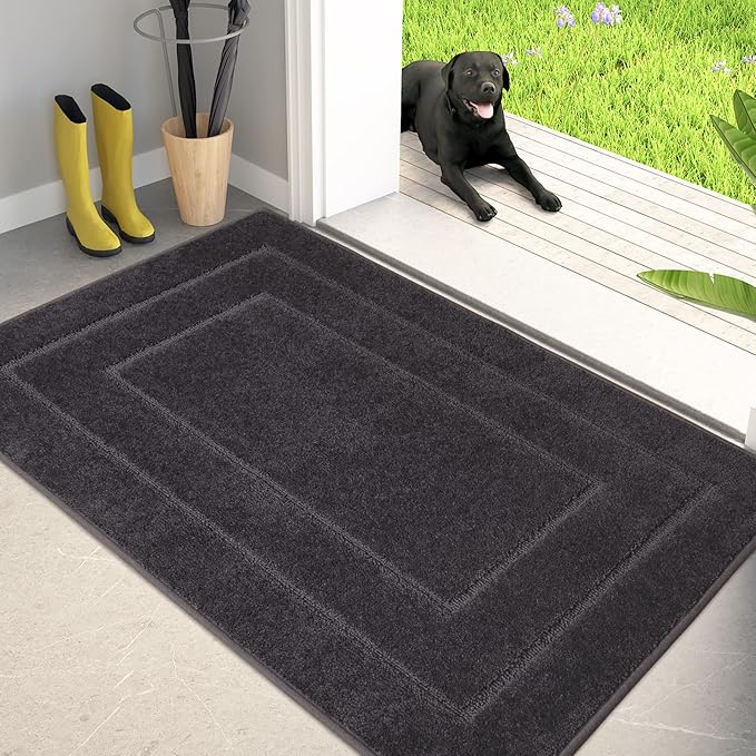PURRUGS Dirt Trapping Door Mat 32" x 47", Non-Slip/Skid Machine Washable Entryway Rug, Dog Doormat, Super Absorbent Welcome Mat for Muddy Wet Shoes and Paws, Charcoal by PURRUGS