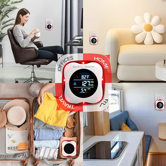 Combustible Gas & Carbon Monoxide Detector 4-in-1 Alarm with Temp/Humidity Sensor – Plug-in CO/Gas Leak Detector for Home, RV, Apartment Safety (Explosive Gas & CO Detection) (CO&Gas, 2-Pack) - Image 6