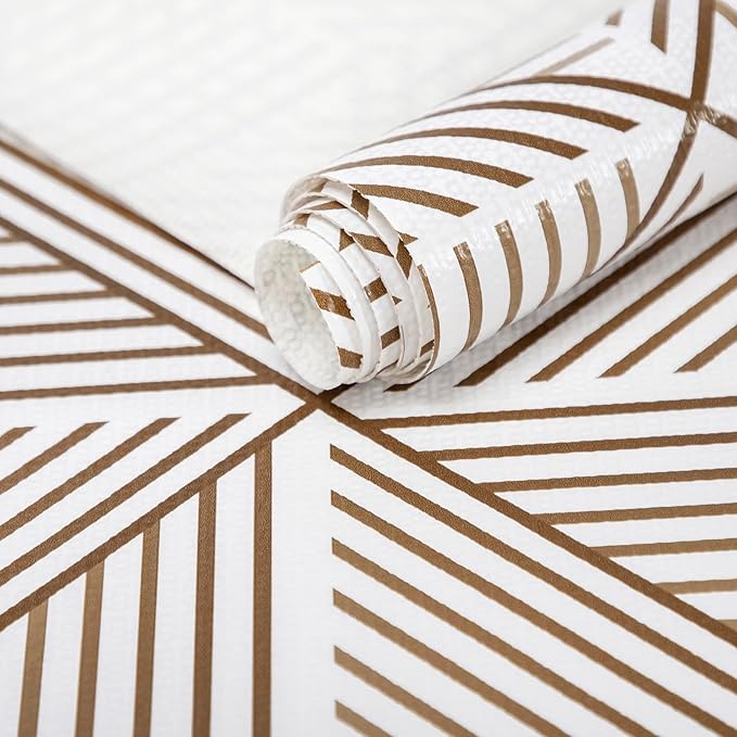 FIFTY FEET 12"x120" Non-Adhesive Shelf Liner for Kitchen Cabinets and Drawers, Washable Non-Slip PVC Cabinet Liner (Brown Modern)(1 Roll) by FIFTYFEET
