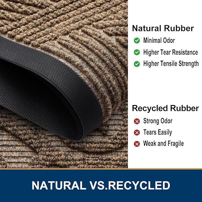 Smiry Front Door Mat Outside Entrance, Heavy Duty Sturdy Natural Rubber Doormat, Trap Dirt and Moisture, Easy Clean Low Profile Mats for Indoor Outdoor Entry, Interwoven Stripes 29.5x17, Brown - Image 5
