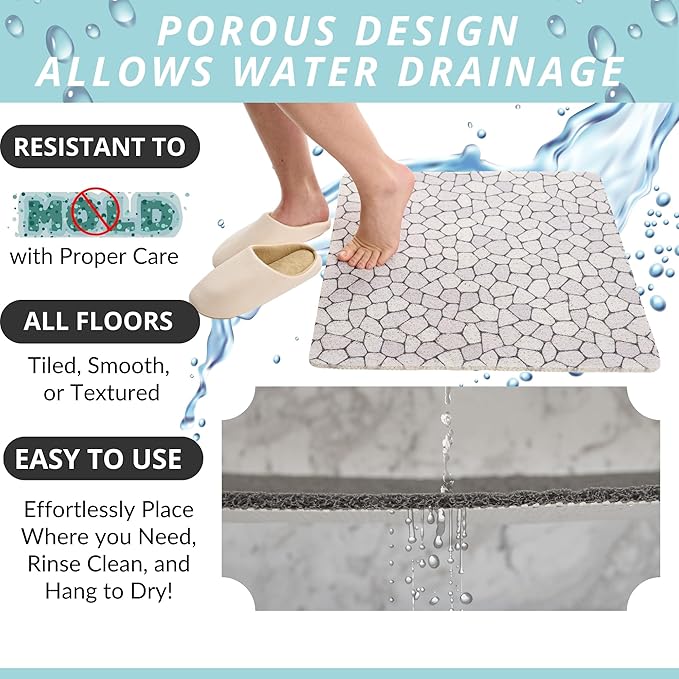 Enkosi Loofah Shower Mat Non-Slip - Anti-Slip Bath Mat for Inside Showers, Tub, Bathtub, Bathroom - Quick Dry PVC with Drain Holes - Cushioned Safety Grip - Secure for Kids and Elderly (Pebble 24x24) - Image 4