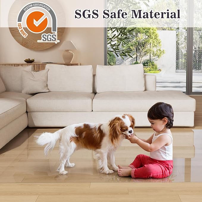 8'×10' Crystal Transparent Floor Mat for Under Kitchen Table, Waterpoof Easy Cleaning Plastic Area Rug Protector Cover, No Spill Easy Flat Floor Protector for Living Room, Art Studio - Image 3
