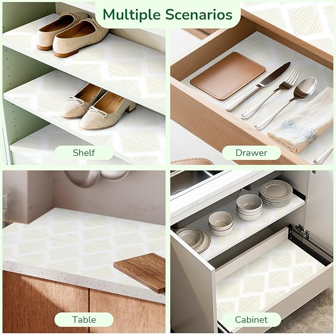 Drawer and Shelf Liner for Kitchen 17.5in x 10FT, Non-Slip Non-Adhesive Cabinet Liners for Cupboard, Dresser, Shelves, Tool Box, Pantry, Thickened Easy Install, Strong Grip, Yellow&White - Image 7
