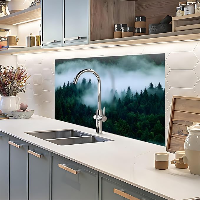 NYZE Kitchen Backsplash Stickers Waterproof Stove Backsplash Protector, 30 X 16 inch Removable Kitchen Wallpaper with Wall Art Decor for Stove Cooking Area(Forest Landscape) - Image 7