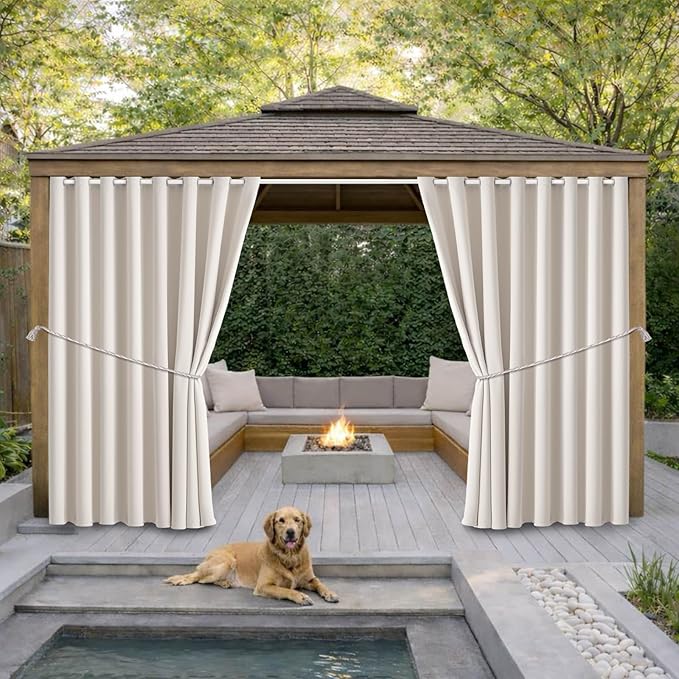 Waterproof Outdoor Curtain W105 x L108 - Grommet Top Sunlight Blocking Window Treatment Drapes Blackout Curtains for Home Bedroom Living Room Outdoor Patio Porch Pergola Cabana Gazebo, 2 Panels by DivaenCamino