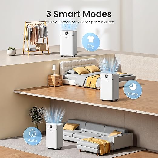 CHIVALZ 1800 Sq.Ft Dehumidifier for Basement, Quiet Dehumidifier for Home, Bedroom, Bathroom, Humidity Display, with Drain Hose, Auto Shut Off, 3 Modes, Timer, Auto Defrost, Child Lock, White 1Pack - Image 3