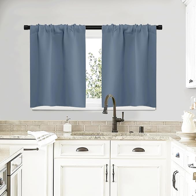 NICETOWN RV Blackout Curtains for Camper Windows, Short Blackout Curtains & Drapes, Thermal Insulated Blackout Curtain Panels for Kitchen, Play Room (Stone Blue, 29" Wide by 20" Long, 2 PCs) by NICETOWN