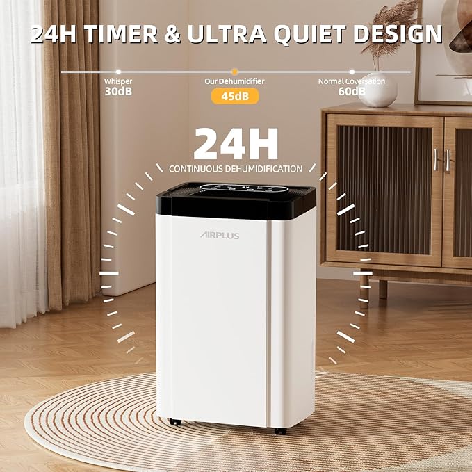 AIRPLUS 4,500 Sq. Ft. 70pint Dehumidifier, Humidity with Auto Shut off, Auto Drain or Manual Drainage, 0.8 gal Water Tank Capacity for Home and Basement - Image 7