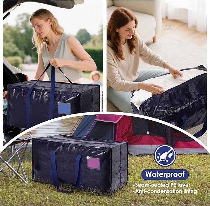 6 Pack Extra Large Heavy Duty Moving Bags with Reinforced Zipper & Wide Handles, Moisture-Resistant Storage Bins Packing Cubes for Clothes, College Dorm, Travel, and Home Organization, Dark Blue - Image 9