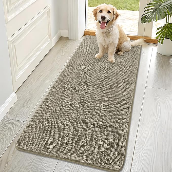 OLANLY Dog Door Mat for Muddy Paws 70x32, Absorbs Moisture and Dirt, Absorbent Non-Slip Washable Doormat, Quick Dry Chenille Mud Mat, Entry Indoor Entryway Carpet for Inside Floor, Warm Taupe by OLANLY