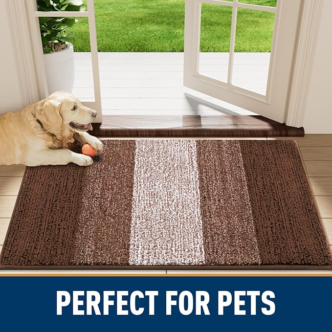 Smiry Dog Door Mat for Muddy Paws, Absorbs Moisture and Dirt, Low-Profile Entryway Mat with Non-Slip Backing, Entry Indoor Outdoor Doormat for Inside Floor (59x35 Inches, Brown, Striped) - Image 7