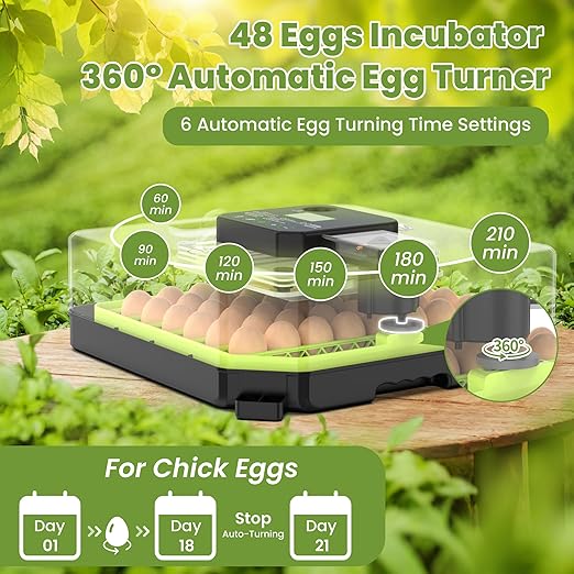 48 Egg Incubator for Hatching Eggs with Automatic Egg Turning, Temperature & Humidity Control, Egg Incubator with 360° View Window and Egg Candler, Incubator for Chicken, Duck, Quail Eggs - Image 6