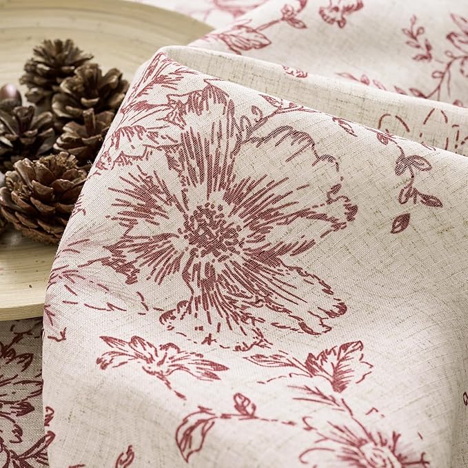 jinchan Lined Linen Blend Curtain Floral Curtains for Living Room 108 Inches Long Farmhouse Red Flower Printed Curtain Rod Pocket Back Tab Peony Patterned Drapes Curtains Set 2 Panels - Image 9