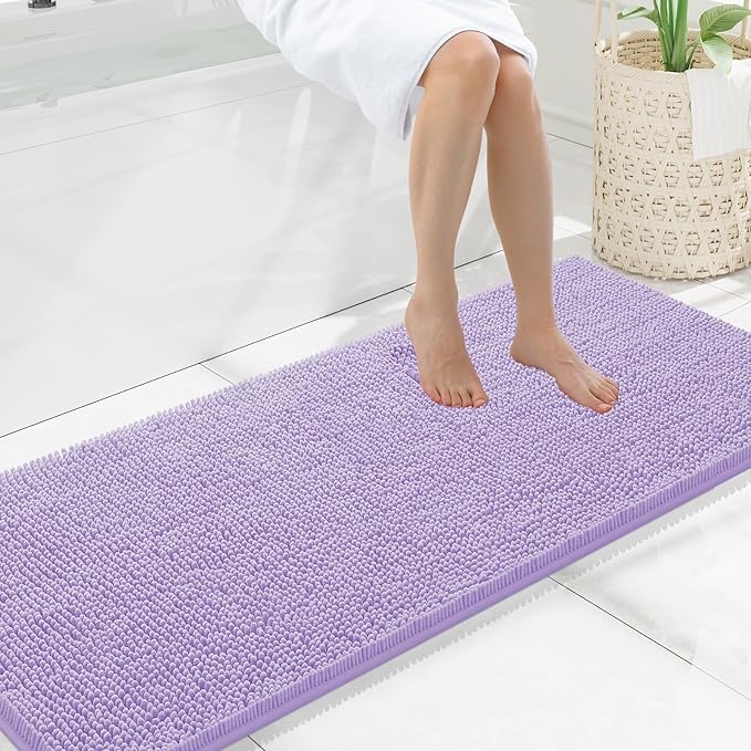 Smiry Luxury Chenille Bathroom Rugs 59x20, Extra Soft and Absorbent Shaggy Bath Mat, Machine Washable, Non-Slip Plush Carpet Runner for Tub, Shower, and Floor, Home Decor Accessories, Purple by Smiry