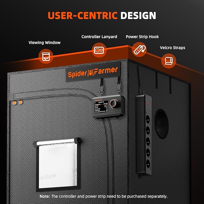Spider Farmer 2.3x2.3 Grow Tent 2025 New, 28"x28"x63", with Hook for Controller and Power Strip, View Window, 1680D Thicken Mylar Canvas for Indoor Hydroponic Growing for SF1000, SE1500, G1500 - Image 4