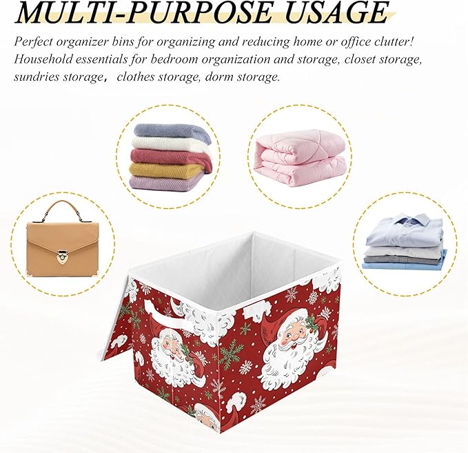 xigua Christmas Santa Claus Storage Bins with Lids and Carrying Handle,Foldable Storage Boxes Organizer Containers Baskets Cube with Cover for Home Bedroom Closet Office - Image 7